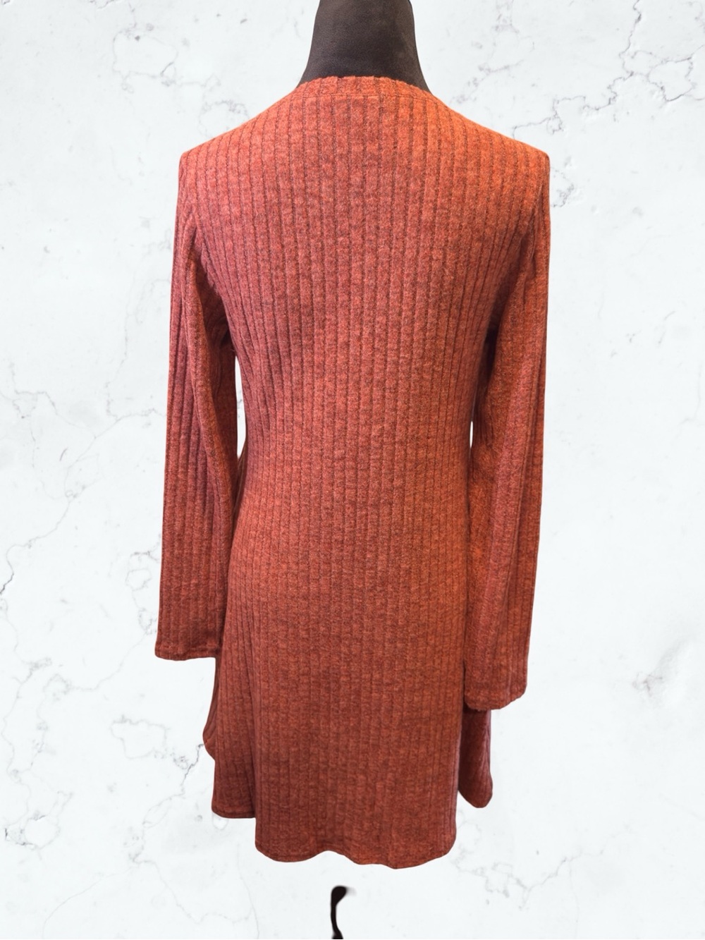 OFEEFAN Ribbed Knit Long Sleeve Tunic Dress Boho Casual Pockets Empire Waist M - Picture 9 of 13